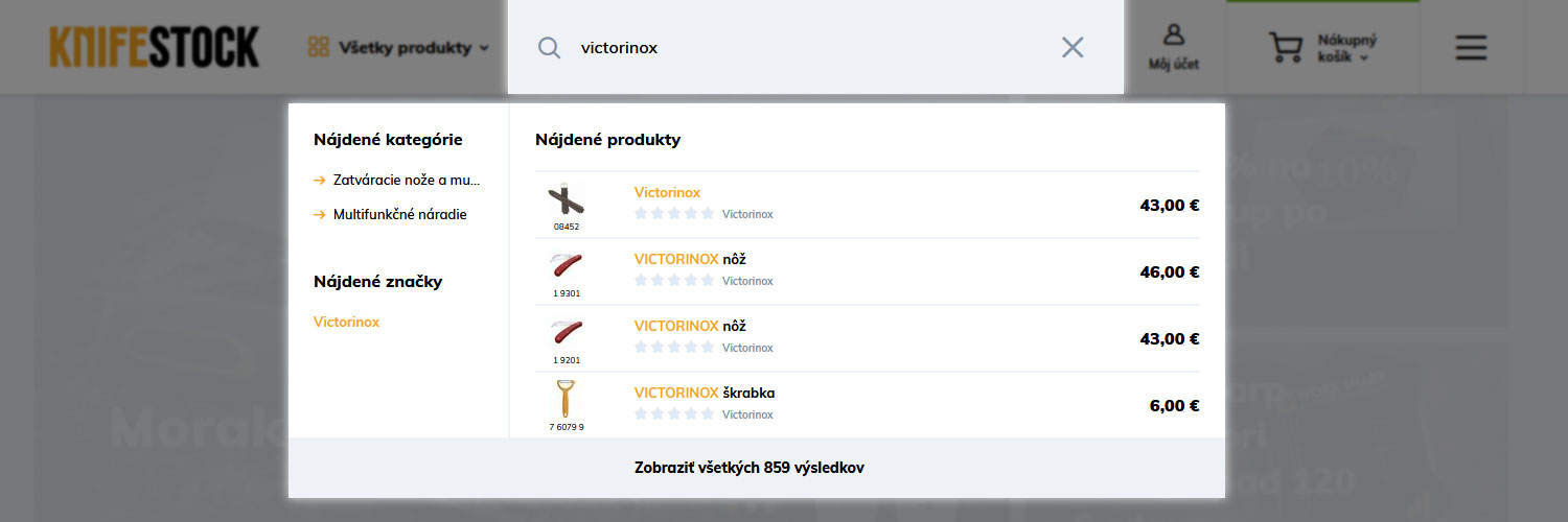 navod ako nakupovat na knifestock.sk - vyhladavanie