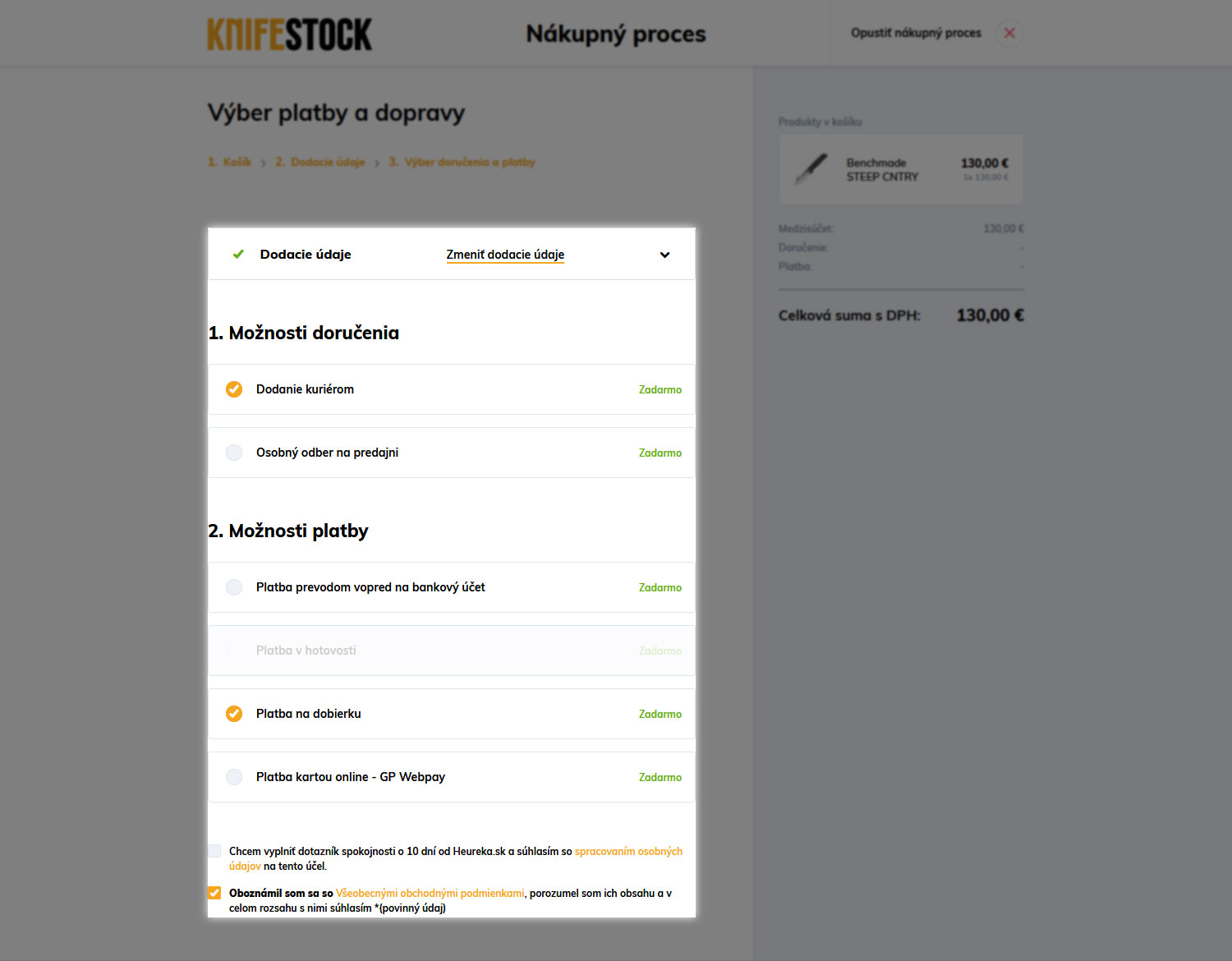 navod ako nakupovat na knifestock.sk - doprava a platba