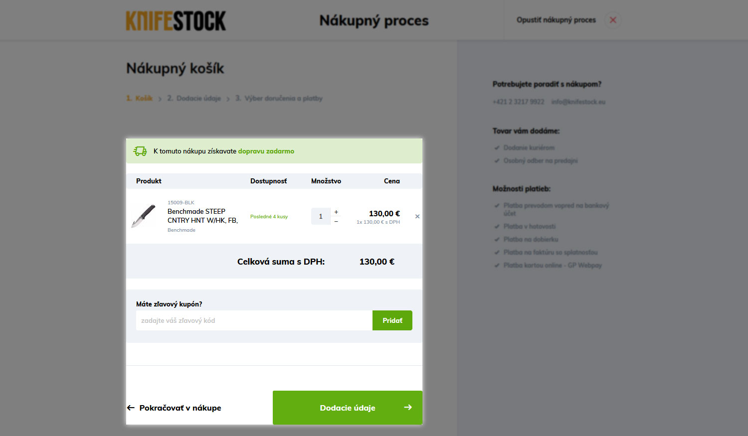 navod ako nakupovat na knifestock.sk - kosik